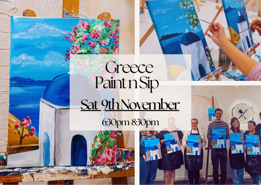 SATURDAY 9TH NOVEMBER 6:30PM TO 8:30PM ADULT GREEK THEME PAINT & SIP CLASS